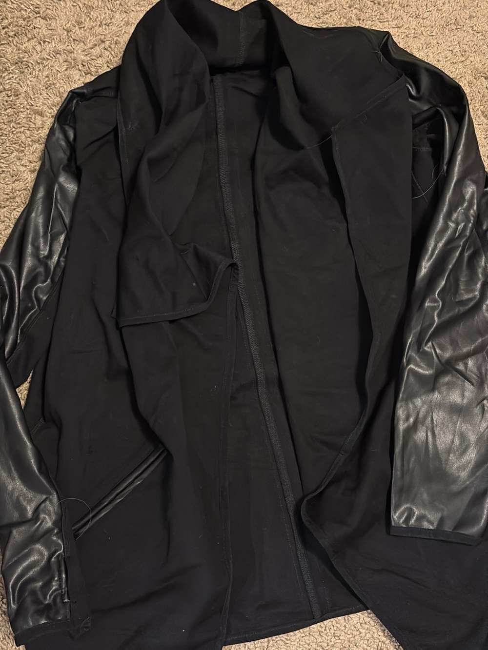 Mono B Black Open-Front Jacket with Faux Leather Sleeves